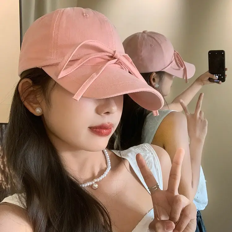 Bow Pink Baseball Cap for Women Wide Brim Sun Protection - Image 8