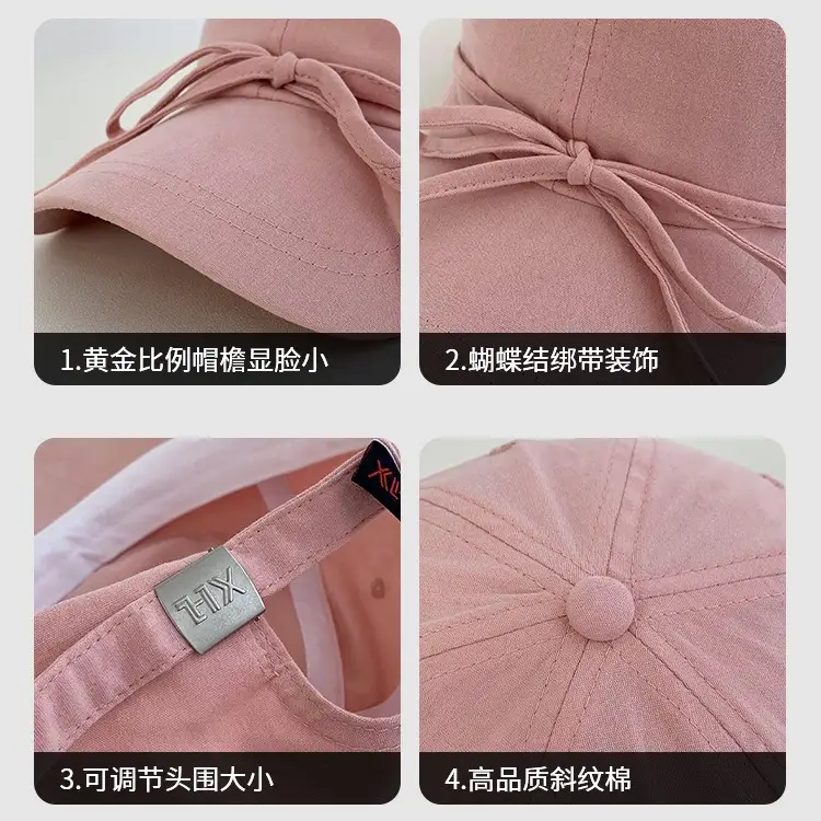 Bow Pink Baseball Cap for Women Wide Brim Sun Protection - Image 9