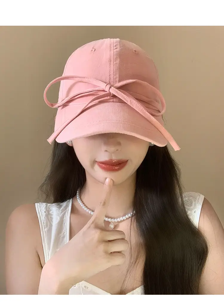 Bow Pink Baseball Cap for Women Wide Brim Sun Protection — feature 6