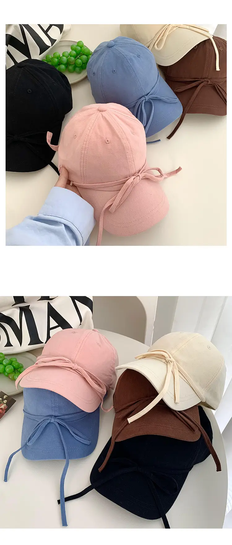 Bow Pink Baseball Cap for Women Wide Brim Sun Protection — feature 8