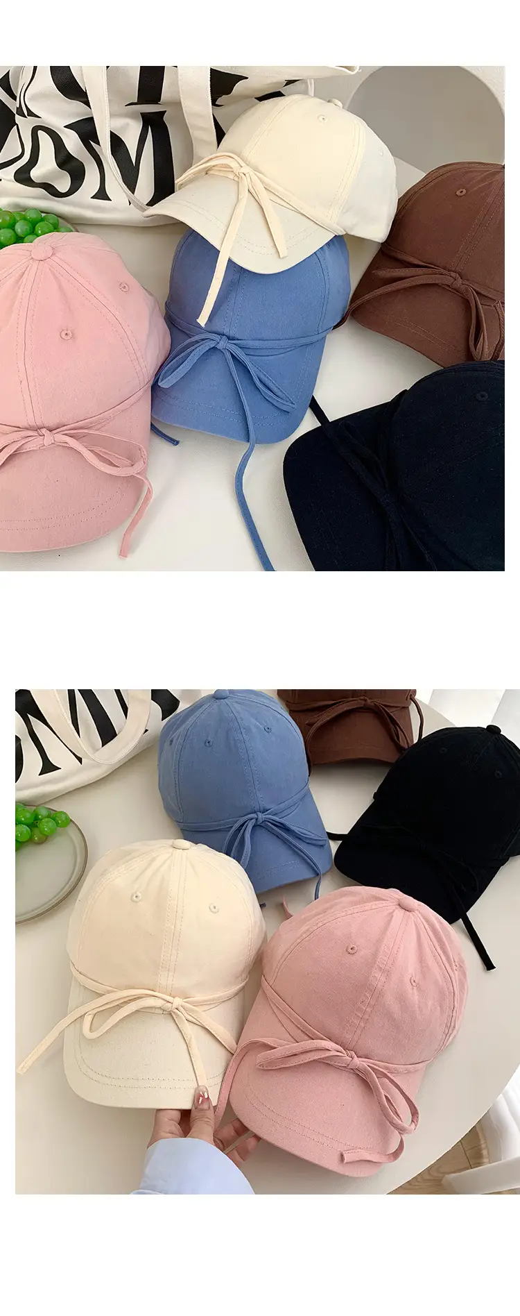 Bow Pink Baseball Cap for Women Wide Brim Sun Protection — feature 9