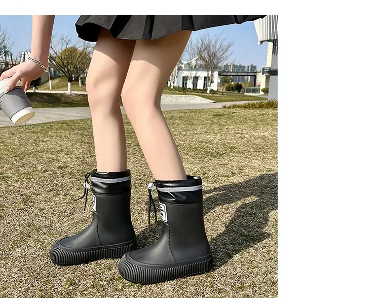 New Children's Rain Boots Non-slip Thick Bottom Rain Boots for Boys and Girls Students Middle and Big Children's Water Rubber Boots Shoe Cover fleece-lined Outer Wear Water Shoes — feature 16