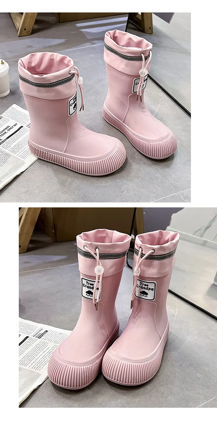 New Children's Rain Boots Non-slip Thick Bottom Rain Boots for Boys and Girls Students Middle and Big Children's Water Rubber Boots Shoe Cover fleece-lined Outer Wear Water Shoes — feature 23