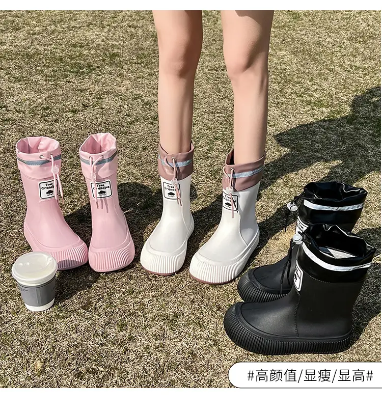 New Children's Rain Boots Non-slip Thick Bottom Rain Boots for Boys and Girls Students Middle and Big Children's Water Rubber Boots Shoe Cover fleece-lined Outer Wear Water Shoes — feature 3