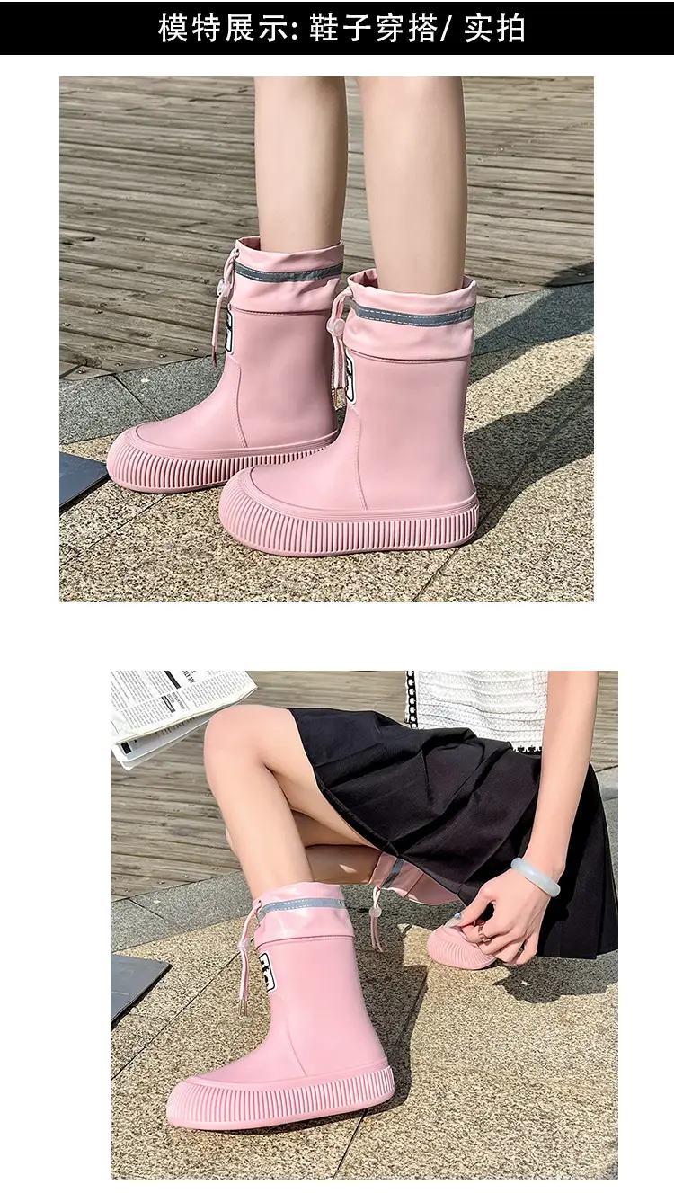 New Children's Rain Boots Non-slip Thick Bottom Rain Boots for Boys and Girls Students Middle and Big Children's Water Rubber Boots Shoe Cover fleece-lined Outer Wear Water Shoes — feature 9
