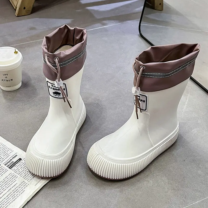 New Children's Rain Boots Non-slip Thick Bottom Rain Boots for Boys and Girls Students Middle and Big Children's Water Rubber Boots Shoe Cover fleece-lined Outer Wear Water Shoes - Image 2
