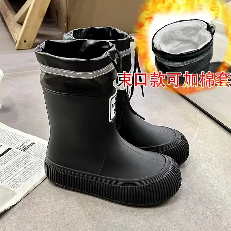 New Children's Rain Boots Non-slip Thick Bottom Rain Boots for Boys and Girls Students Middle and Big Children's Water Rubber Boots Shoe Cover fleece-lined Outer Wear Water Shoes - Image 4