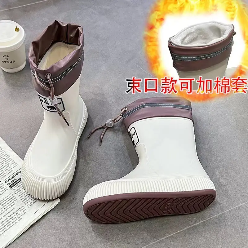 New Children's Rain Boots Non-slip Thick Bottom Rain Boots for Boys and Girls Students Middle and Big Children's Water Rubber Boots Shoe Cover fleece-lined Outer Wear Water Shoes - Image 5