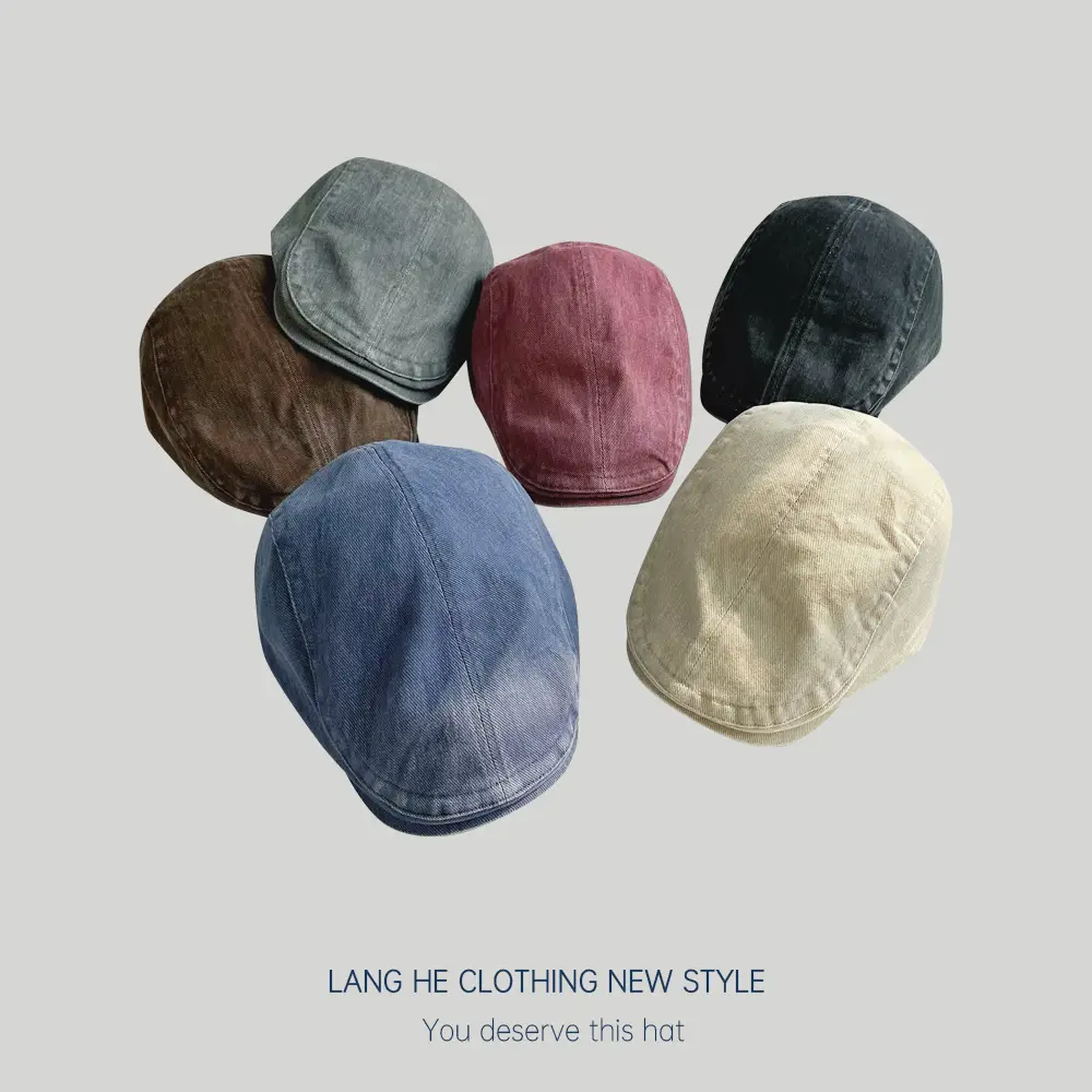 Washed Retro Forward Hat for Men Japanese Beret Brown - Image 8