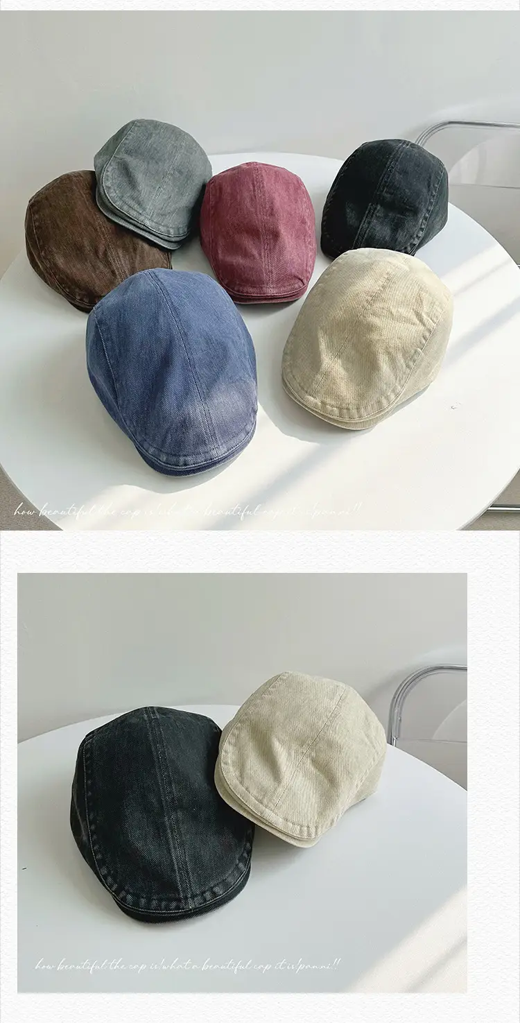 Washed Retro Forward Hat for Men Japanese Beret Brown — feature 25