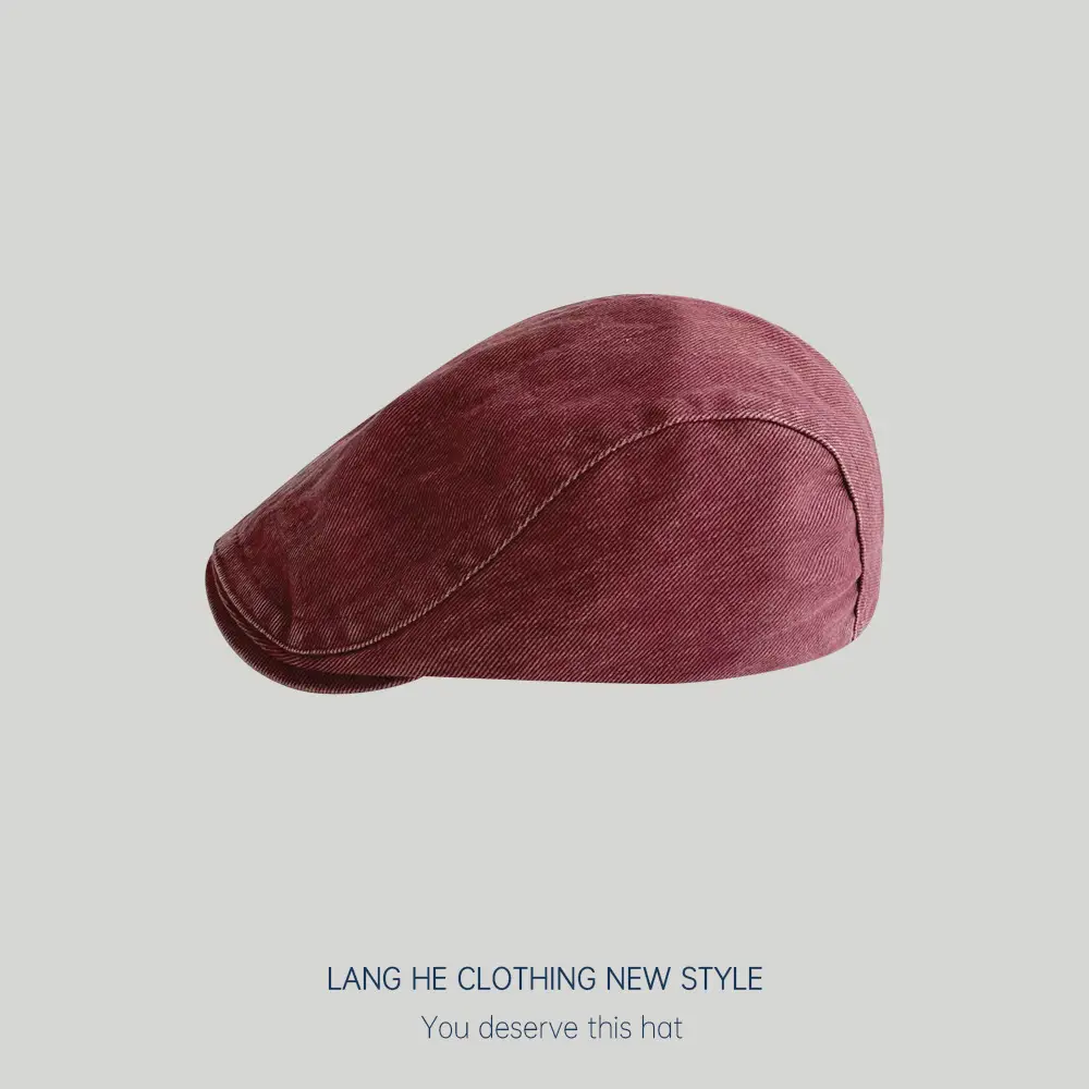 Washed Retro Forward Hat for Men Japanese Beret Brown - Image 3