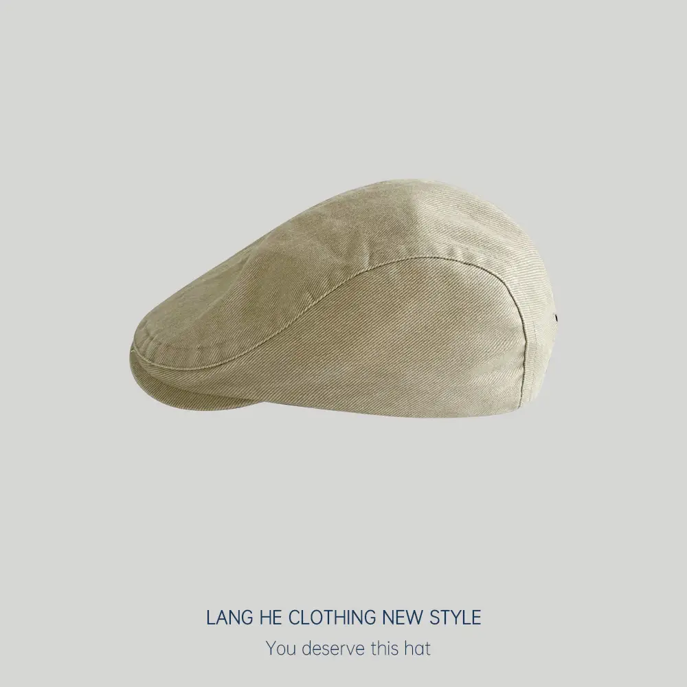 Washed Retro Forward Hat for Men Japanese Beret Brown - Image 5