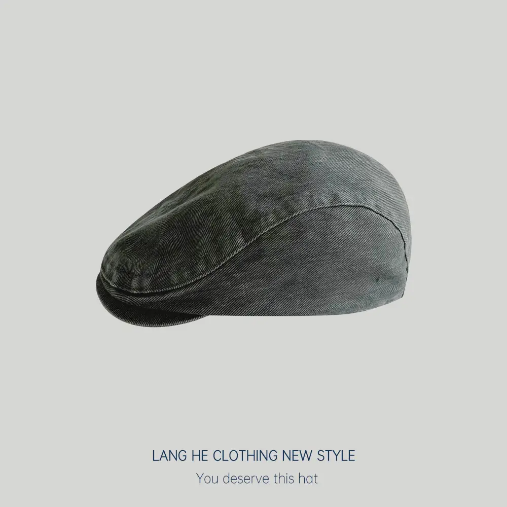 Washed Retro Forward Hat for Men Japanese Beret Brown - Image 6