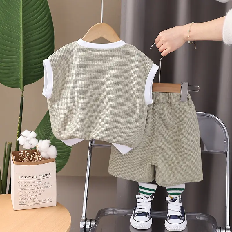 Children Cotton T-Shirt Shorts Set Gray Momma Print Summer - Image 7
