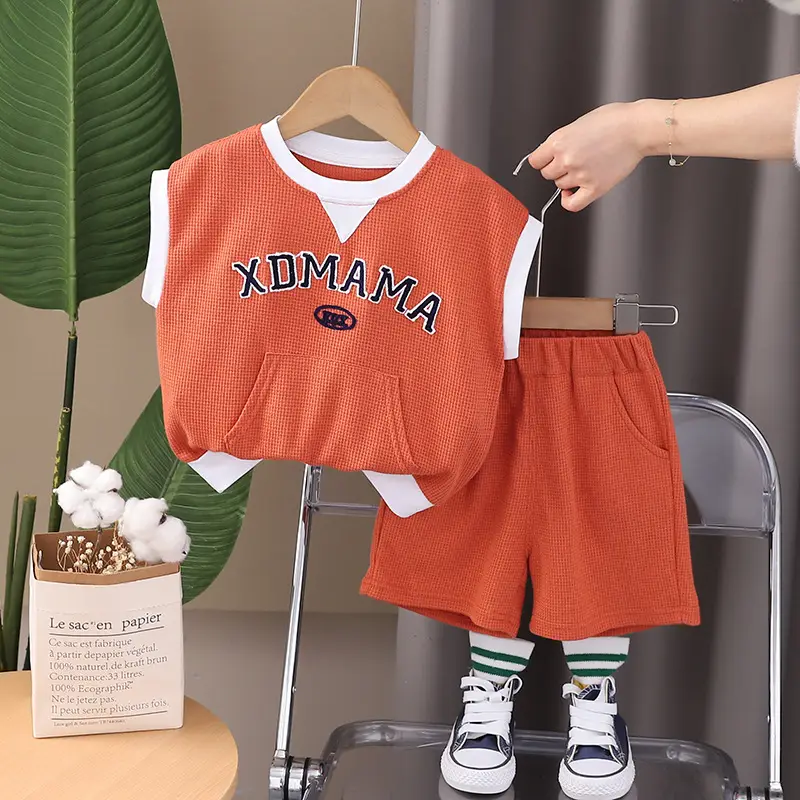Children Cotton T-Shirt Shorts Set Gray Momma Print Summer — feature 3