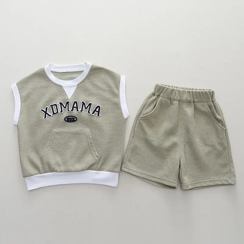 Children Cotton T-Shirt Shorts Set Gray Momma Print Summer — feature 6