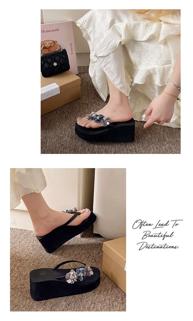 Outdoor student flip-flops women's summer non-slip sandals simple beach slippers flip-flops Korean style wedge platform — feature 11