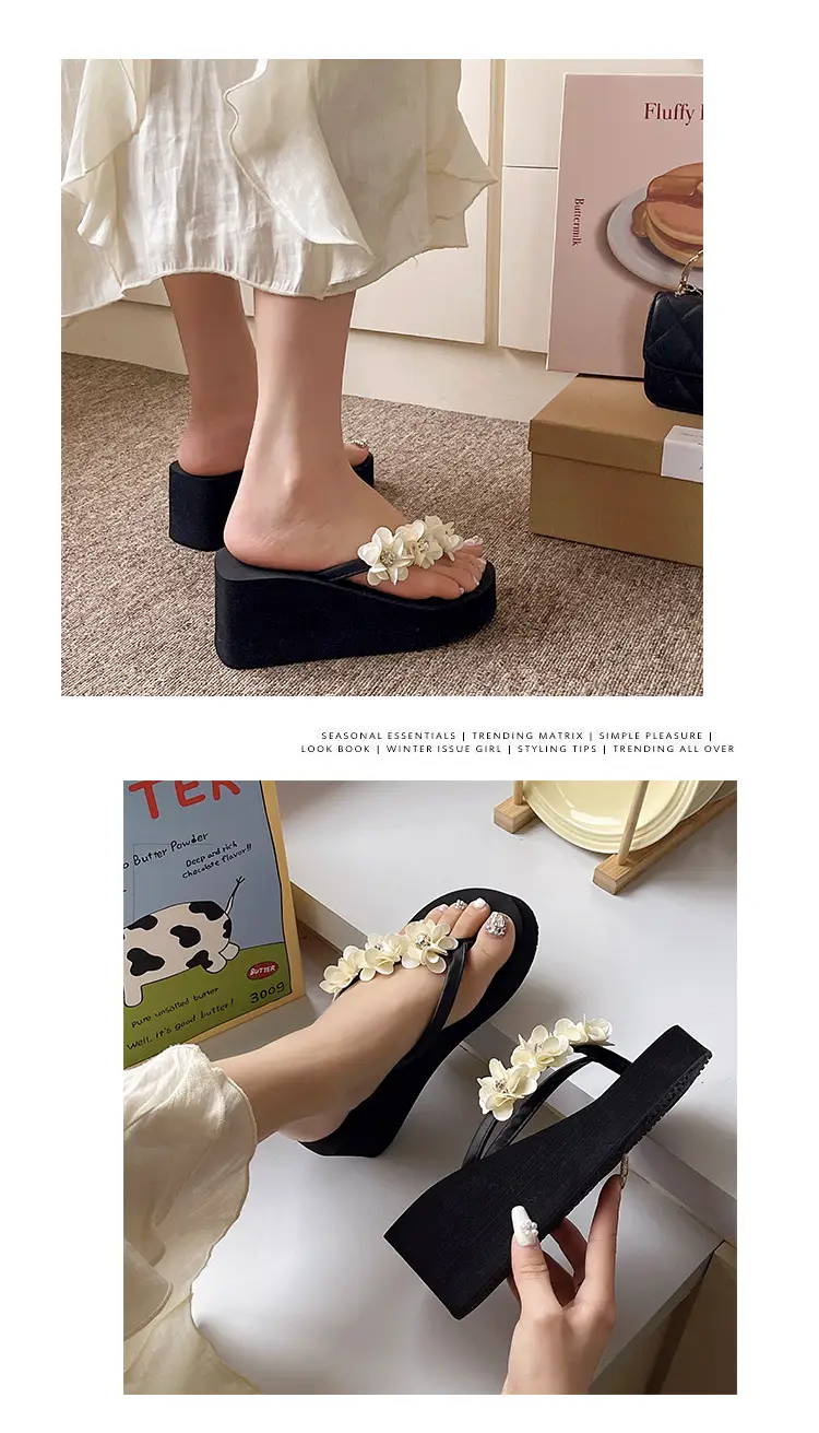 Outdoor student flip-flops women's summer non-slip sandals simple beach slippers flip-flops Korean style wedge platform — feature 7