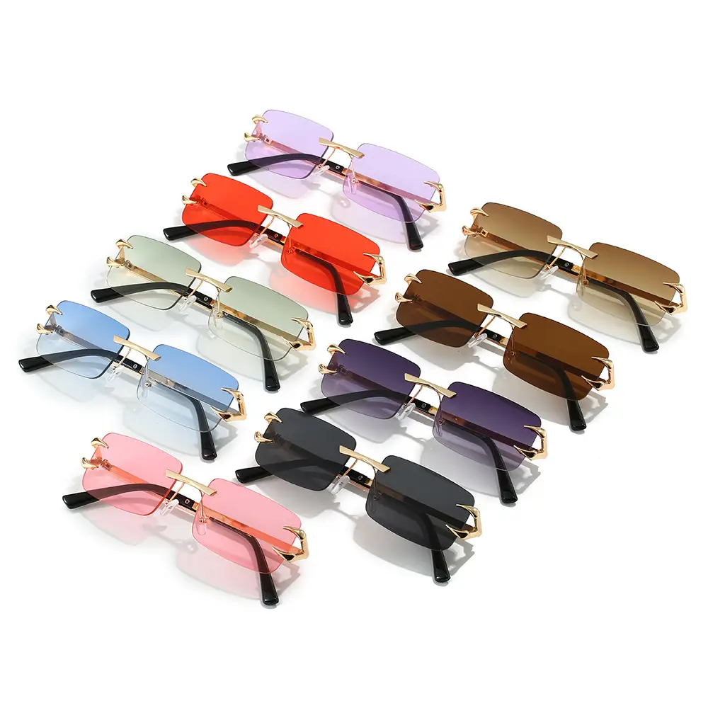Square Frameless Sunglasses Ocean Color Gold Metal - Image 11