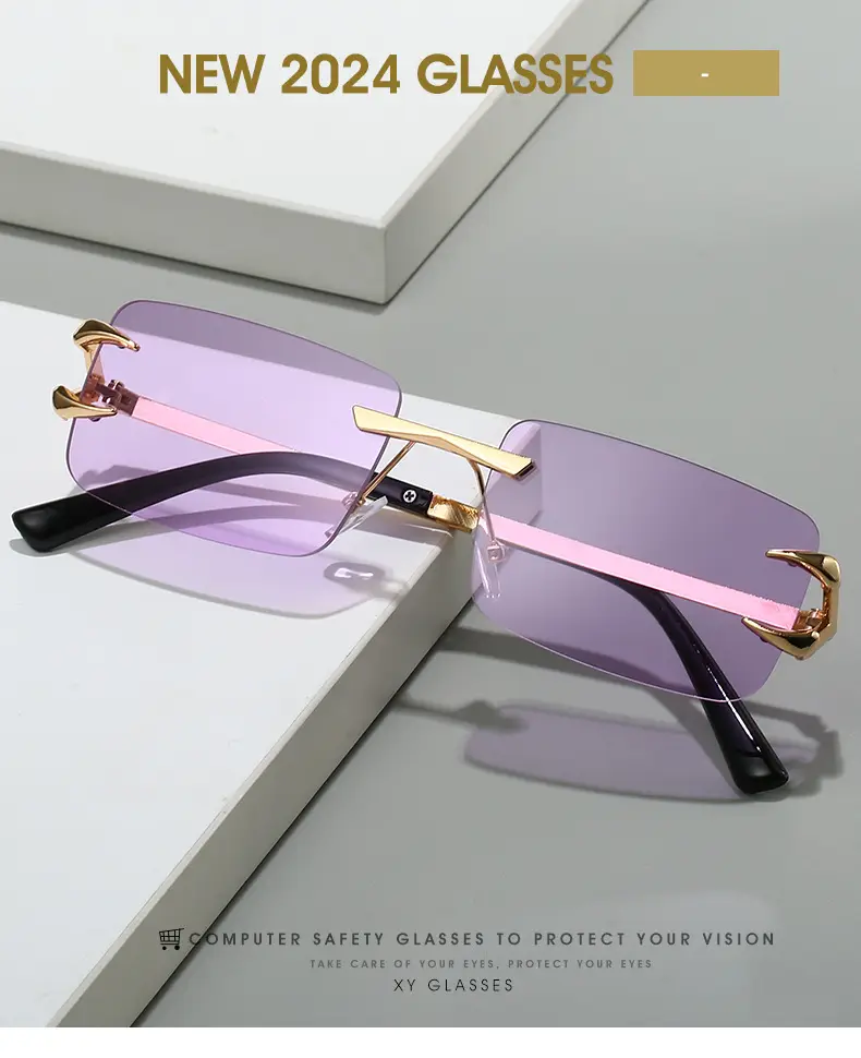 Square Frameless Sunglasses Ocean Color Gold Metal — feature 1