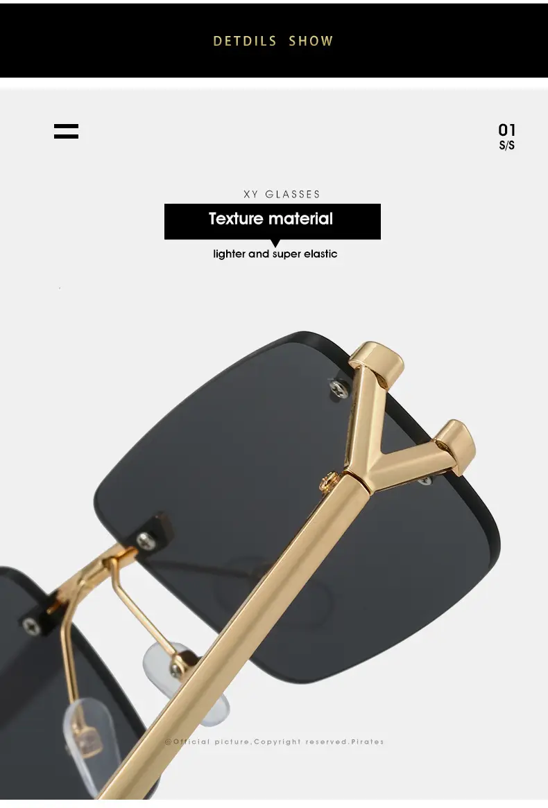 Square Frameless Sunglasses Ocean Color Gold Metal — feature 12