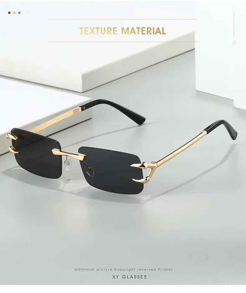 Square Frameless Sunglasses Ocean Color Gold Metal — feature 2