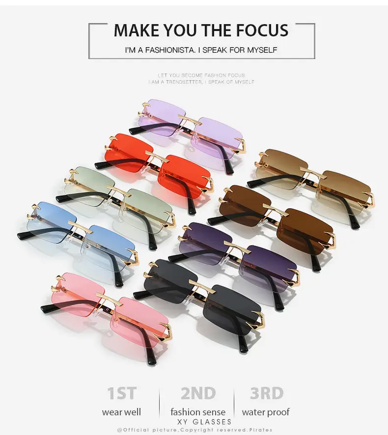 Square Frameless Sunglasses Ocean Color Gold Metal — feature 3