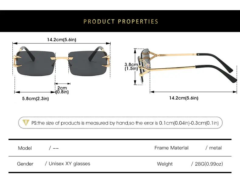 Square Frameless Sunglasses Ocean Color Gold Metal — feature 5