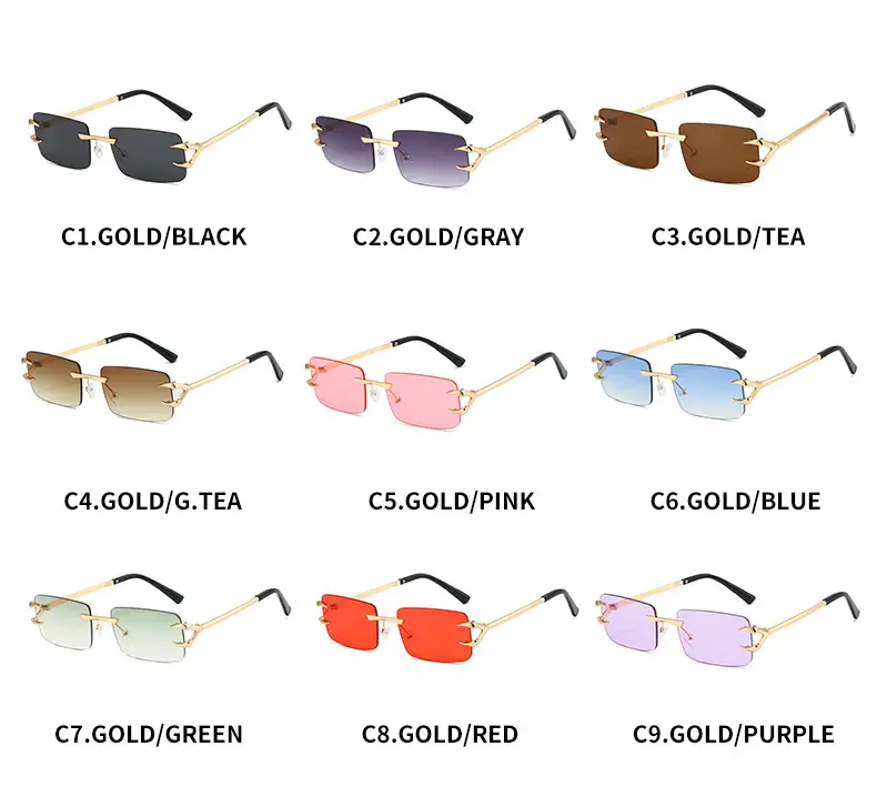 Square Frameless Sunglasses Ocean Color Gold Metal — feature 6