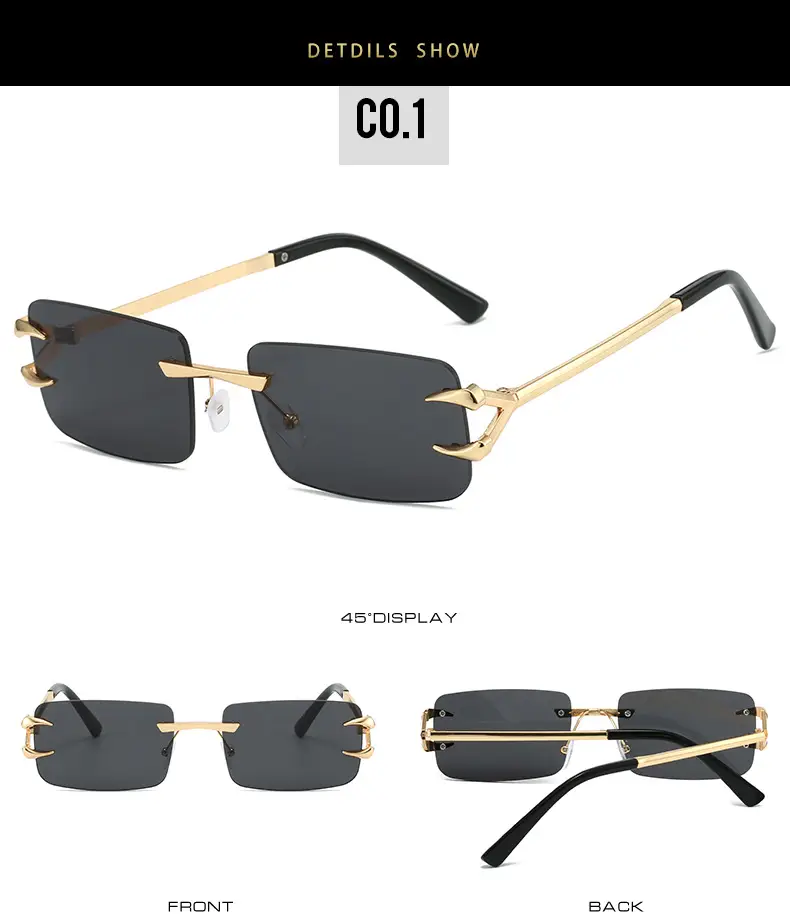 Square Frameless Sunglasses Ocean Color Gold Metal — feature 7
