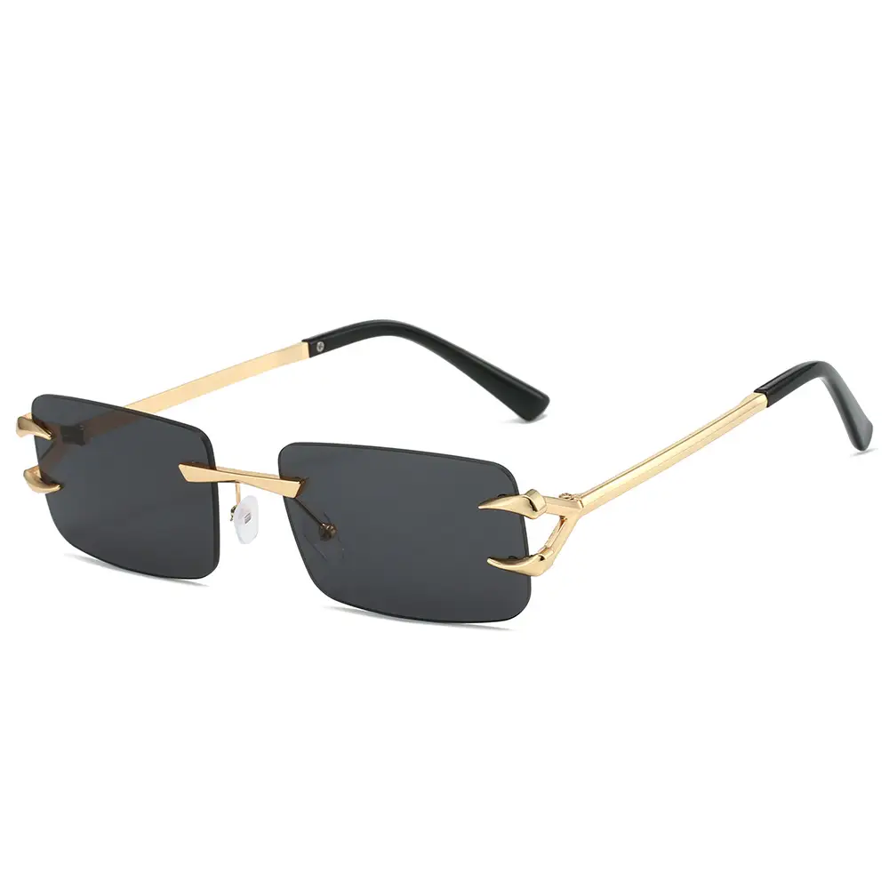 Square Frameless Sunglasses Ocean Color Gold Metal