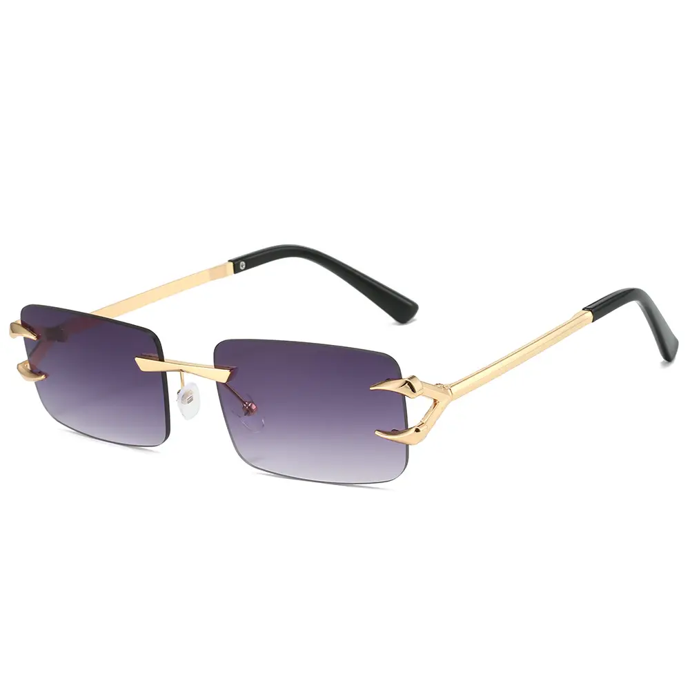 Square Frameless Sunglasses Ocean Color Gold Metal - Image 2