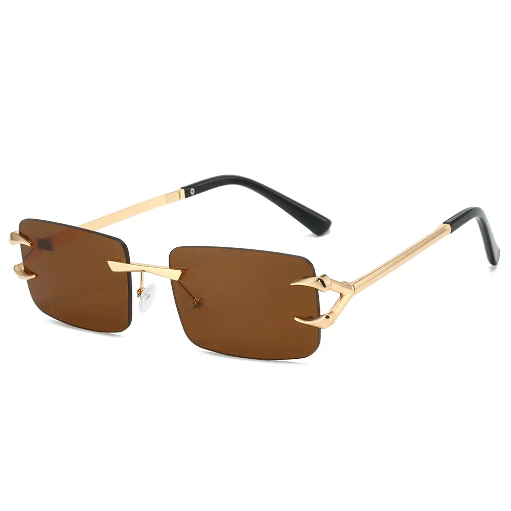 Square Frameless Sunglasses Ocean Color Gold Metal - Image 3