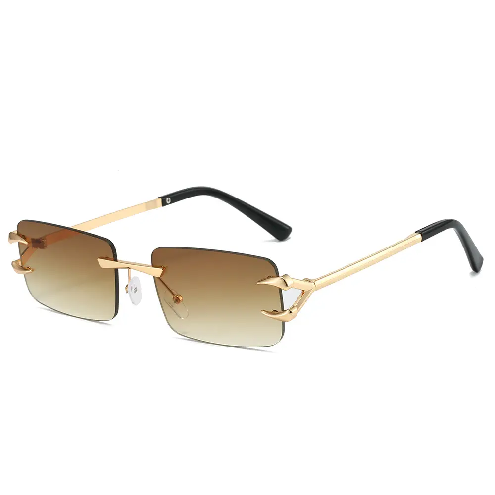 Square Frameless Sunglasses Ocean Color Gold Metal - Image 4