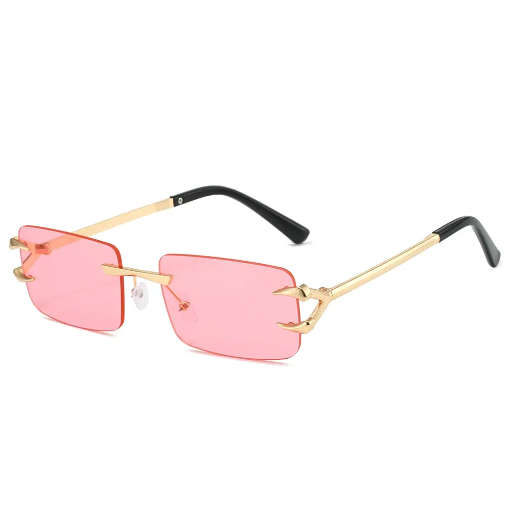 Square Frameless Sunglasses Ocean Color Gold Metal - Image 5