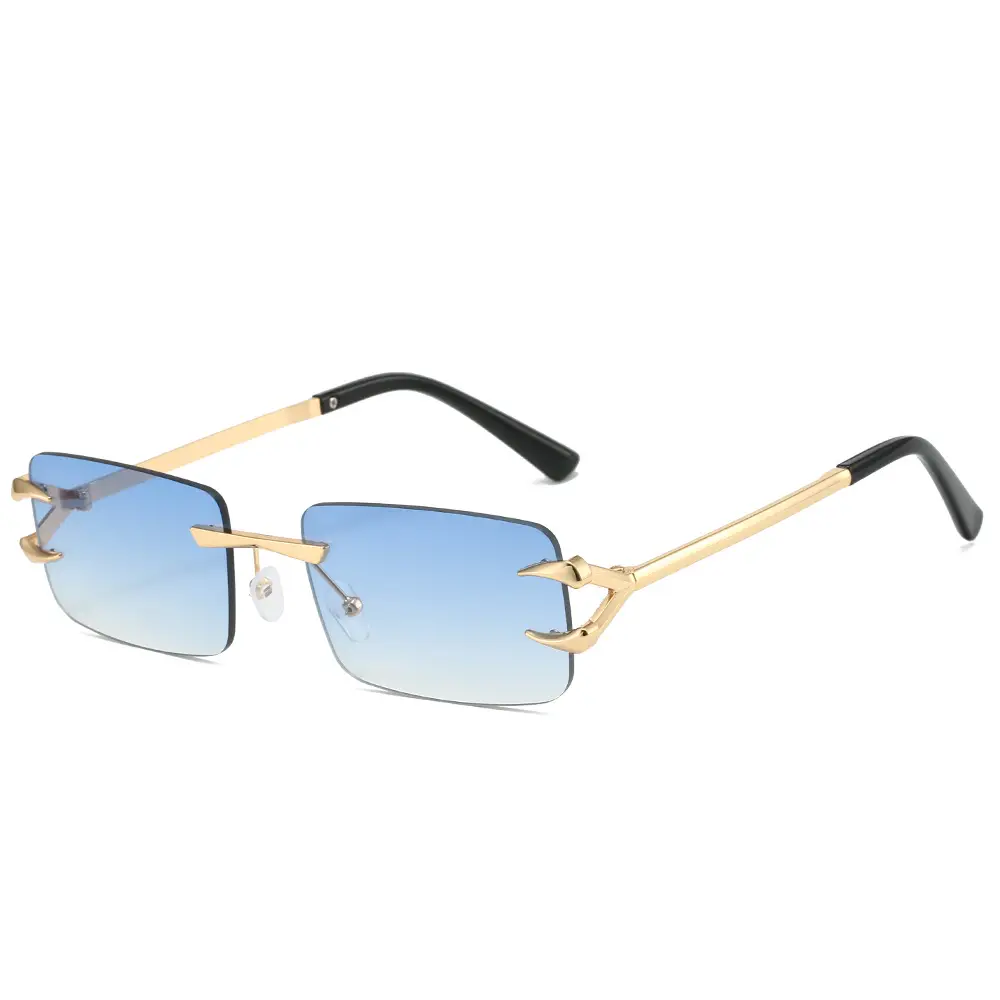Square Frameless Sunglasses Ocean Color Gold Metal - Image 6
