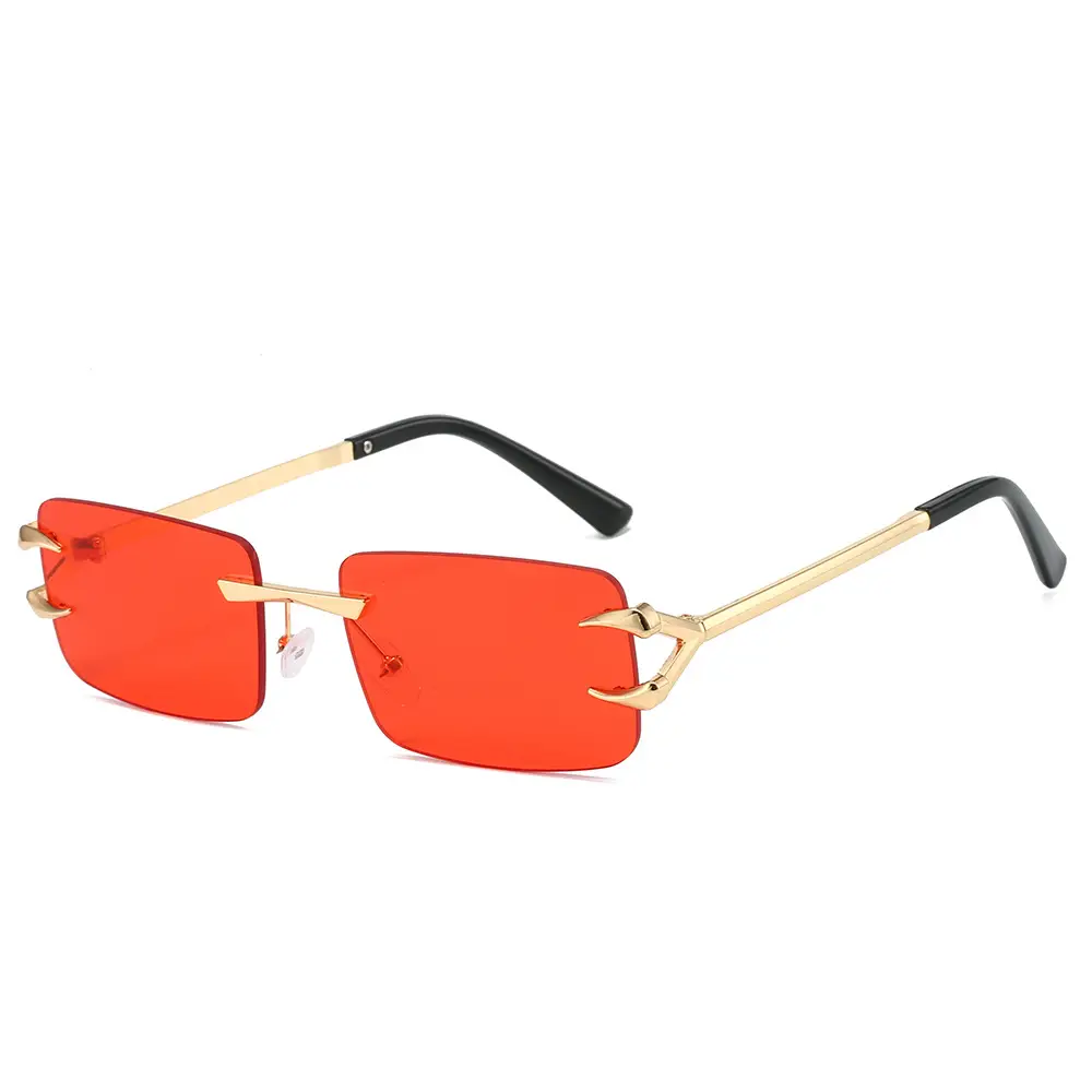 Square Frameless Sunglasses Ocean Color Gold Metal - Image 8