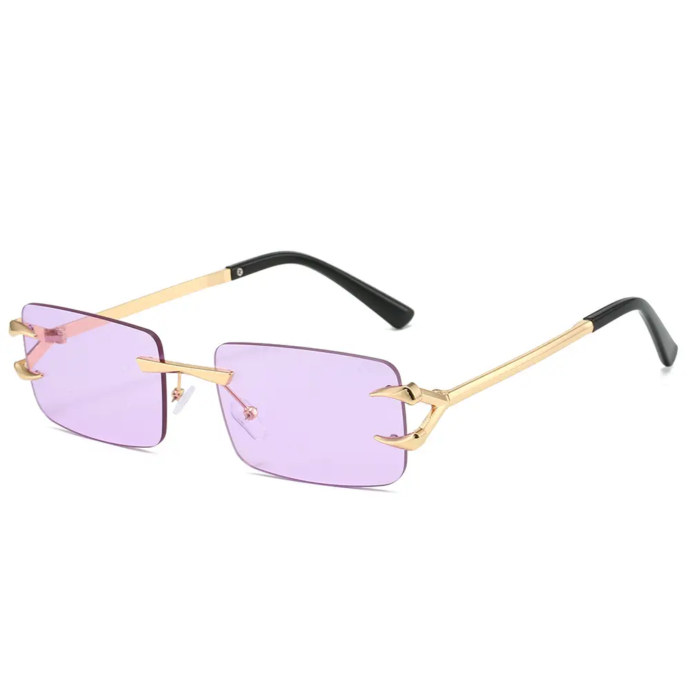 Square Frameless Sunglasses Ocean Color Gold Metal - Image 9