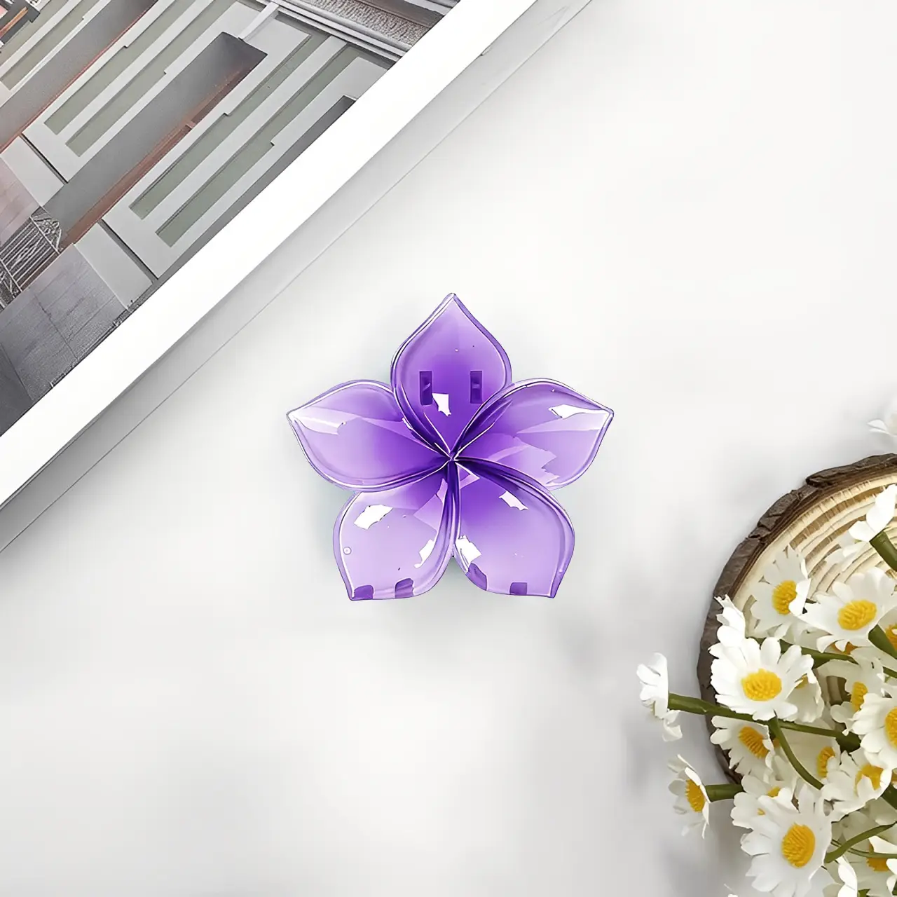 Purple Floral Hair Clips with Crystal Accents - Image 37