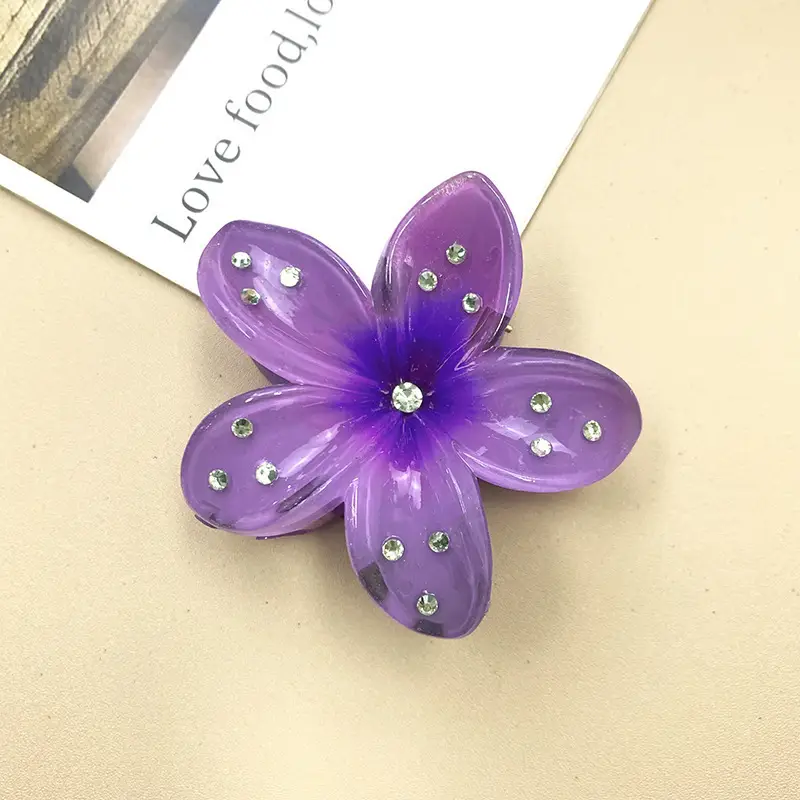 Purple Floral Hair Clips with Crystal Accents - Image 5