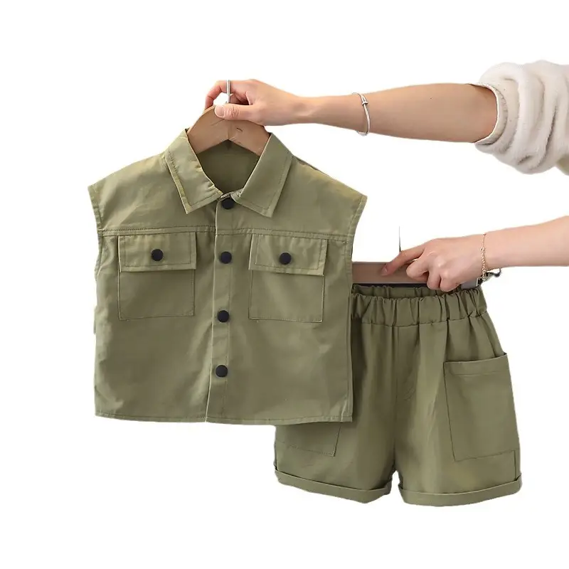 Children Cotton Short Sleeve T-Shirt Shorts Suit Yellow - Image 8