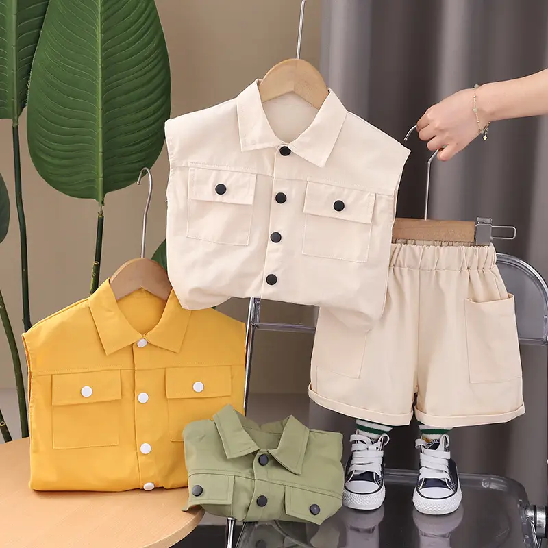 Children Cotton Short Sleeve T-Shirt Shorts Suit Yellow — feature 1