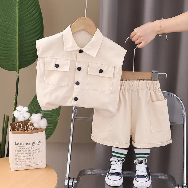 Children Cotton Short Sleeve T-Shirt Shorts Suit Yellow — feature 10