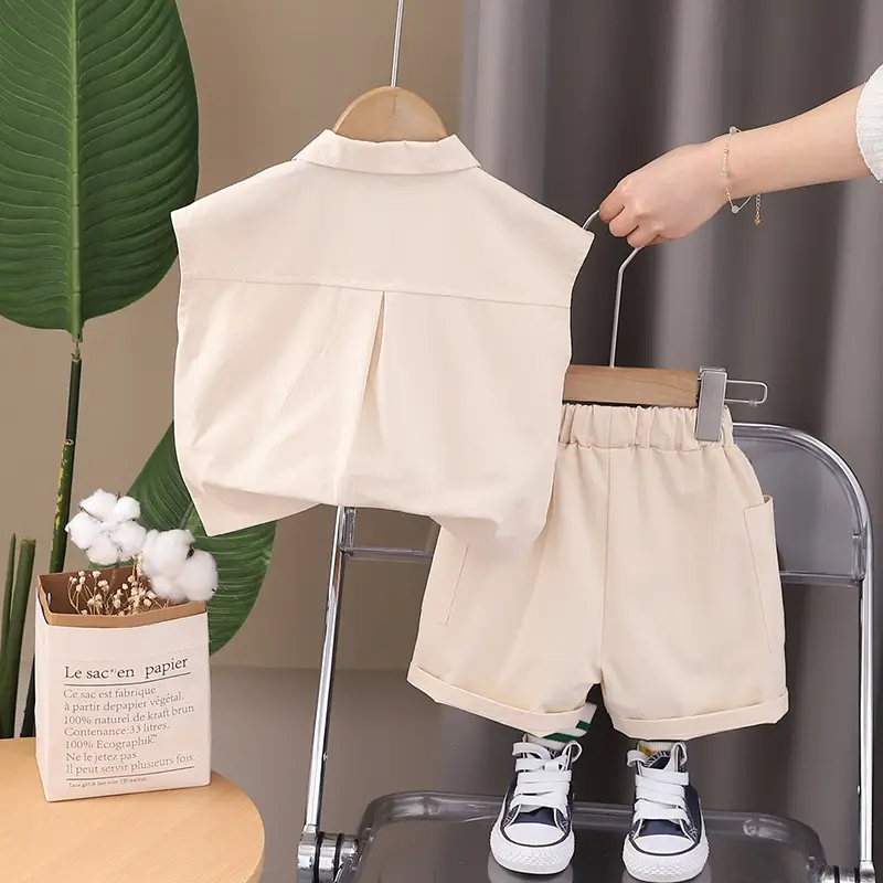 Children Cotton Short Sleeve T-Shirt Shorts Suit Yellow — feature 11