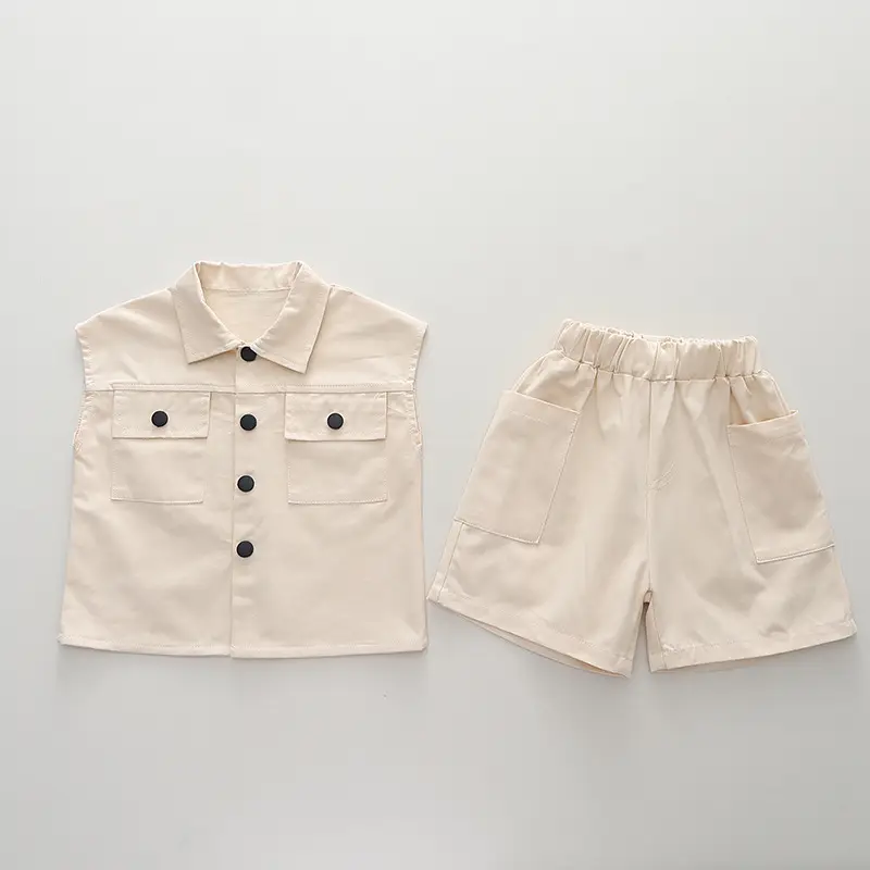 Children Cotton Short Sleeve T-Shirt Shorts Suit Yellow — feature 12