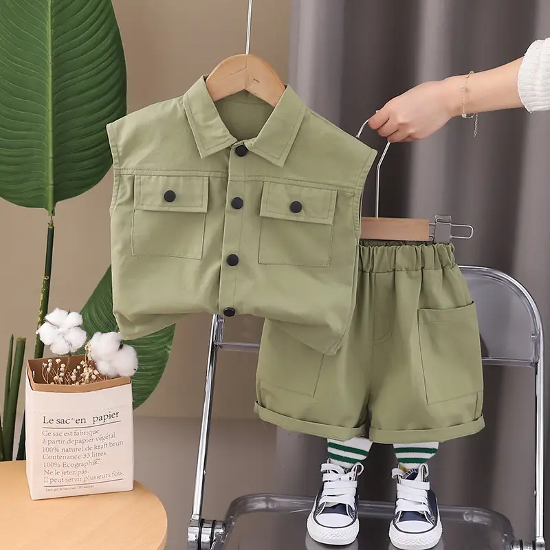 Children Cotton Short Sleeve T-Shirt Shorts Suit Yellow — feature 8