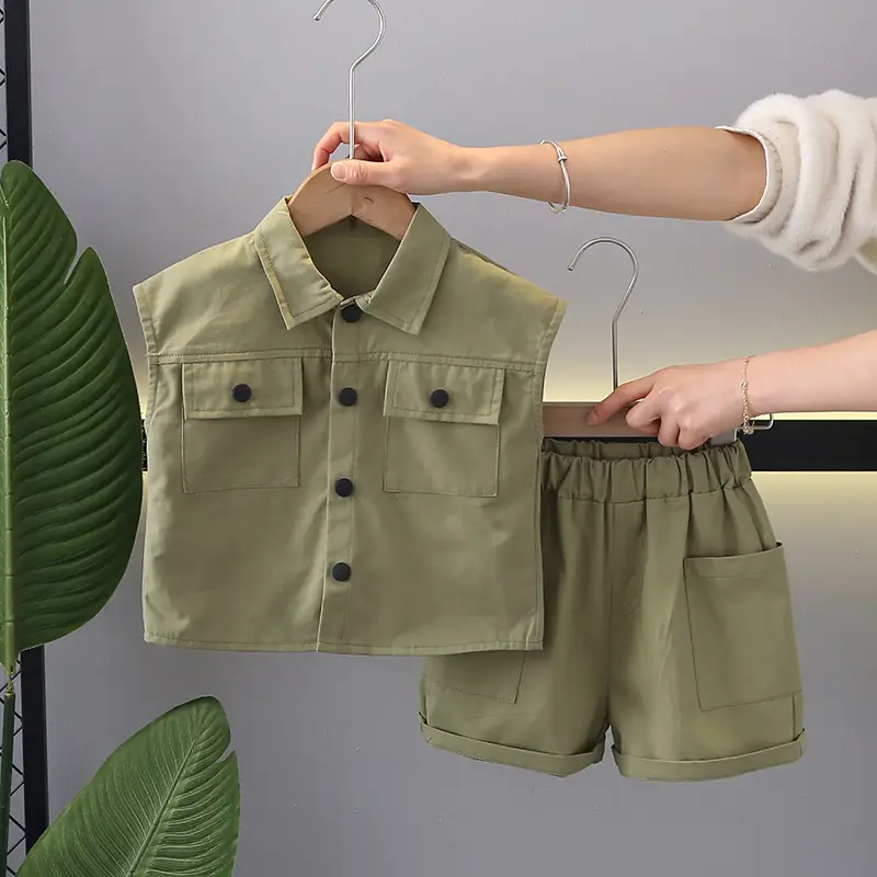 Children Cotton Short Sleeve T-Shirt Shorts Suit Yellow - Image 2