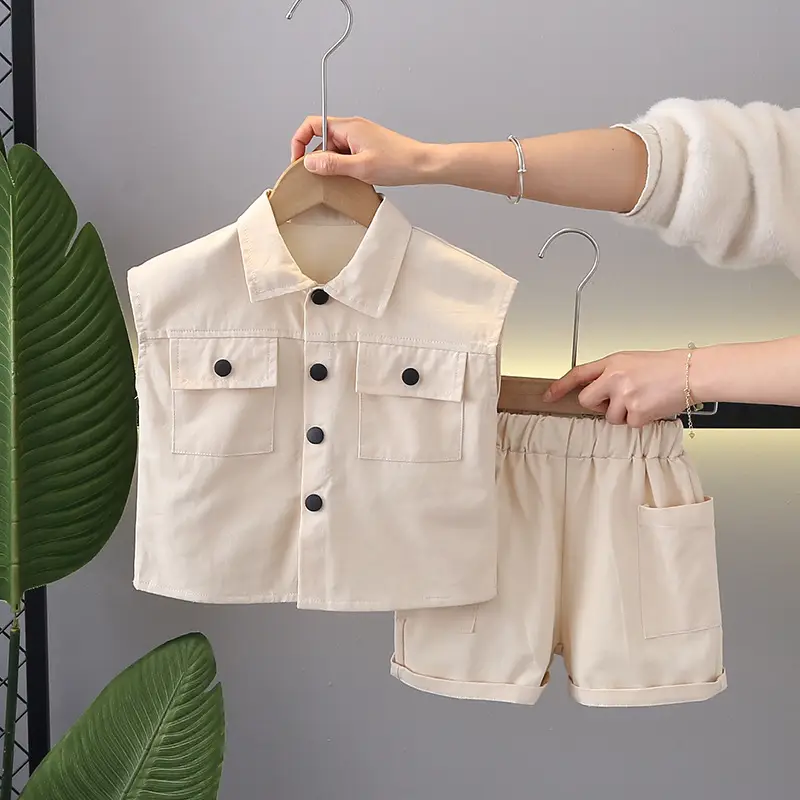 Children Cotton Short Sleeve T-Shirt Shorts Suit Yellow - Image 3