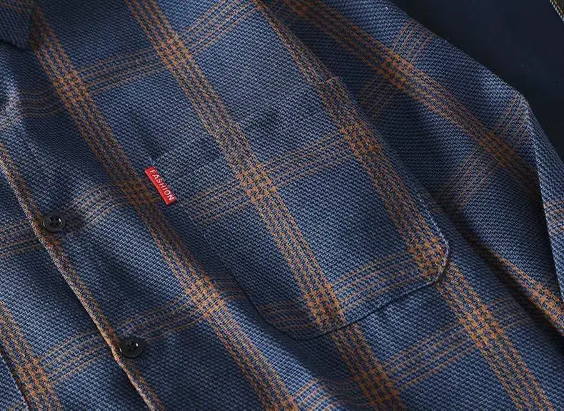 Men Korean Style Plaid Long Sleeve Shirt White — feature 29