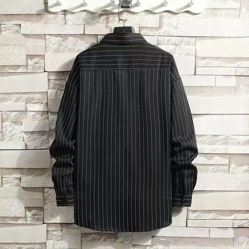 Men Korean Style Plaid Long Sleeve Shirt White - Image 6